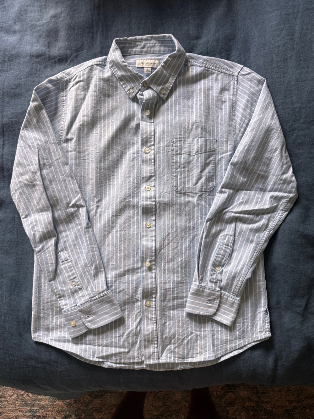 Free Assembly Light Blue Striped  Oxford Button-Down Shirt (M)